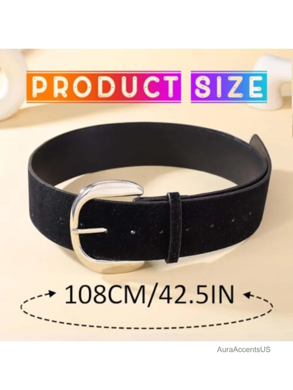 Vintage Faux Suede Leather Chunky Wide Belt for Women